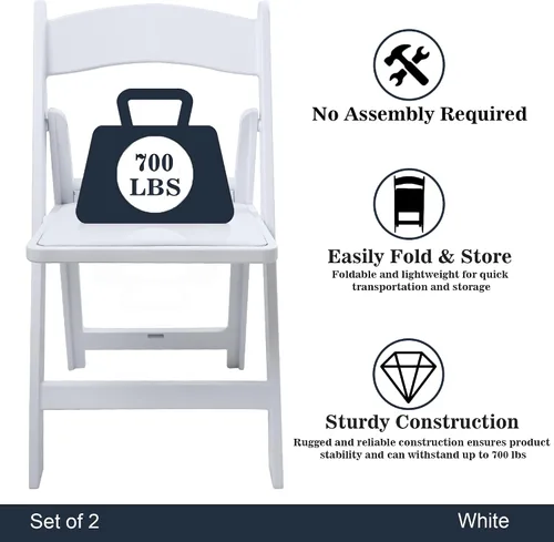 Miniatura 6 de Silla plegable de resina blanca con cojín y respaldo, capacidad de peso de 700 libras, silla para eventos, silla plegable ligera para interiores