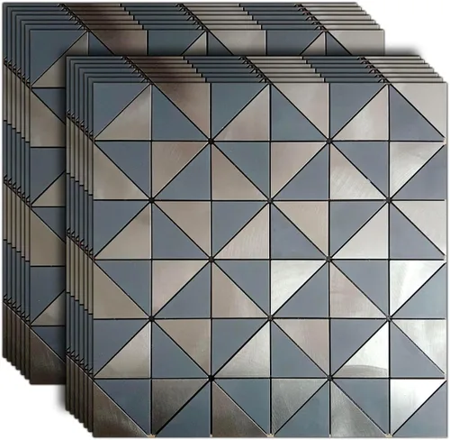Miniatura 7 de Azulejos triangulares metálicos de 10 piezas, calcomanías de pared con textura metálica de alta gama, azulejos autoadhesivos para pared de cocina