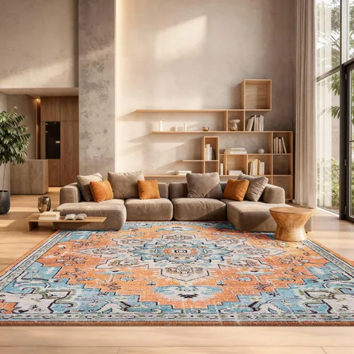 Miniatura 80 de Safavieh Madison Collection (MAD473M) Tapete redondo de 4 pies, azul y azul claro, diseño chic y bohemio desgastado de medallón, no pierde fibras