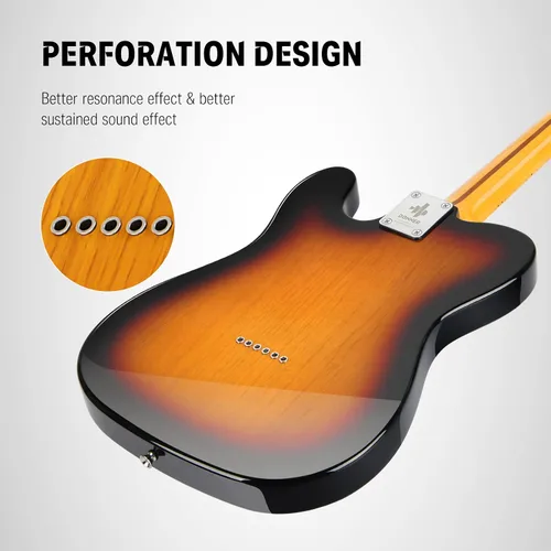 Miniatura 5 de Guitarra eléctrica Donner Jazz de 39 pulgadas TL Thinline F Hole para principiantes, tamaño grande, guitarra hueca con pastillas H-H, con bolso