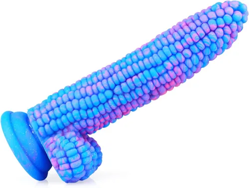 Miniatura 6 de Monster Consolador Colorido Grano Grande Maíz Adulto Sexo Juguete con Fuerte Ventosa 8 Pulgadas Flexible Suave Consoladores Vegetales - Azul