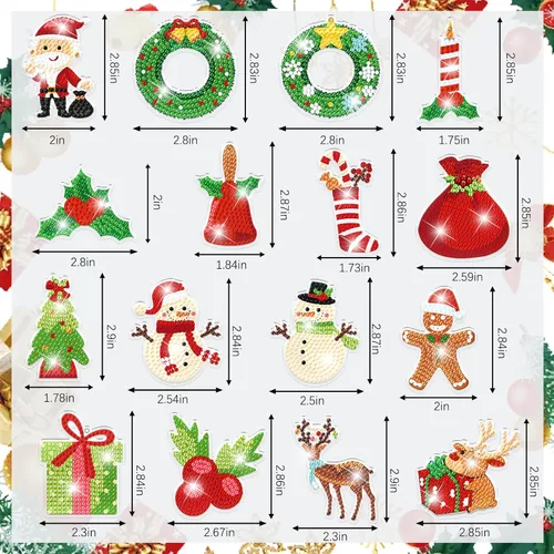 Miniatura 4 de YUE ZHE 16 PCS Kits de Arte de Diamante de Navidad para Adultos, Llaveros de Arte de Diamante Doble Cara, Llaveros de Pintura 5D de Navidad DIY