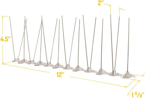 Miniatura 3 de Bird Barrier Bird-Flite - Espigas para pájaros de acero inoxidable Tiras de pines de metal con base de plástico, adhesivo transparente incluido
