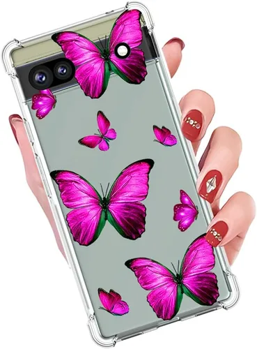 Miniatura 5 de Funda para Pixel 6A, GX7AS Linda, Transparente Flexible Bumper TPU Suave Goma Silicona Funda Teléfono Funda para Google Pixel 6A Rosa Mariposa