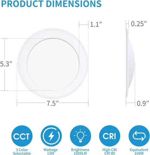 Miniatura 4 de ECOELER Luz de Disco LED de 6 Pulgadas, Luminaria de Techo 3000K/4000K/5000K Seleccionable, 16.5W 1000Lm, Luz de Techo de Montaje al Ras de Perfil