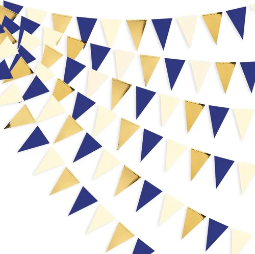 Miniatura 3 de Decoraciones de fiesta blancas de 40 pies, banderín triangular con banderines, banderas de papel blanco nacarado brillante para graduación, boda