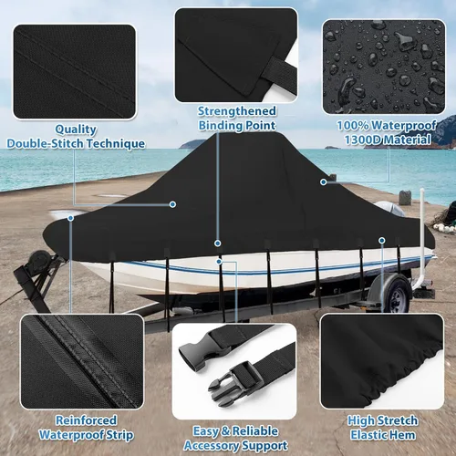 Miniatura 3 de Solim Cubierta para Barco de Consola Central, 16'-18.5' 1300D Impermeable PU Resistente Remolcable para Barco de Consola Central, Lona de Poliéster