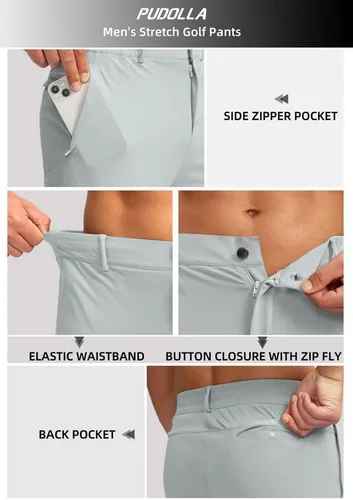 Miniatura 4 de Pudolla Pantalones deportivos de golf para hombre con bolsillos con cremallera, elásticos, ajustados, ligeros, casuales, para hombre