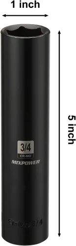 Miniatura 3 de MIXPOWER 1/2" Dr. x 3/4 de pulgada de profundidad extra larga, 6 puntos de impacto, acero de aleación Cr-Mo, diseño de esquina de radio, marcas