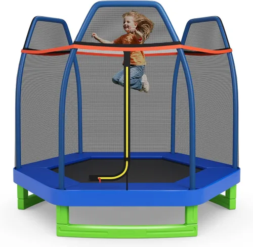 Giantex - Trampolín de 7 pies para niños, marco de acero resistente pequeño mini trampolín para niños pequeños, grandes regalos para niños y niñas,