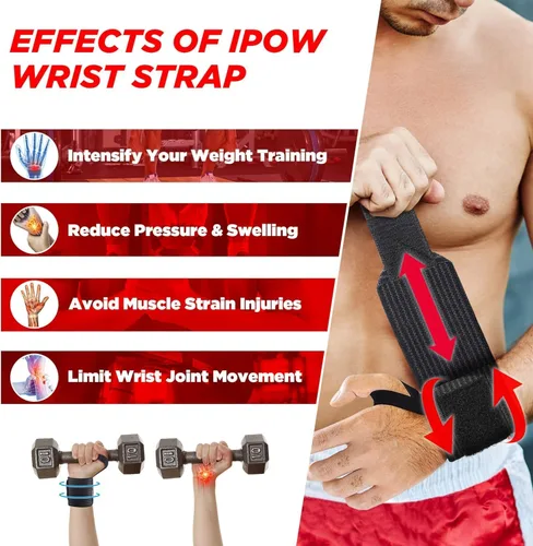 Miniatura 7 de IPOW Muñequeras profesionales de 18 pulgadas para levantamiento de pesas, paquete de 2 (aprobado por IPF), correas de muñeca de gimnasio resistentes