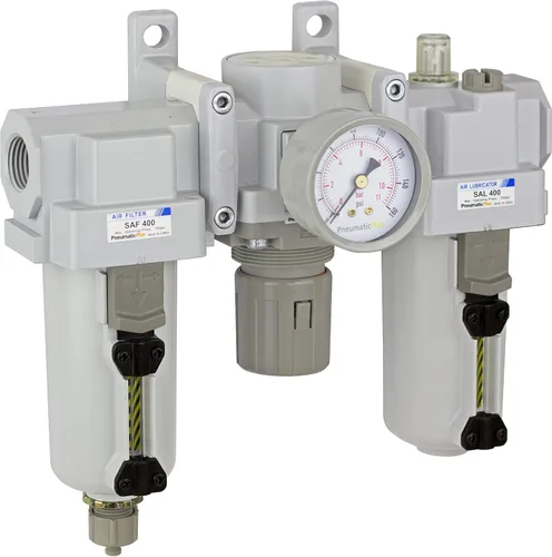 Miniatura 9 de PneumaticPlus SAU400-N04G Filtro de aire comprimido Regulador Lubricador Combo 1/2" NPT - Cuenco de polietileno, drenaje manual, soporte, calibre