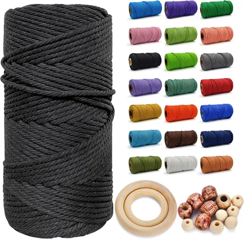 Miniatura 35 de Cuerda de Algodón 8mm x 20 Yardas - Cuerda de Macramé Natural Sin Blanquear - Cuerda de Algodón Trenzada de 3 Hilos para Colgar en la Pared, Blanco