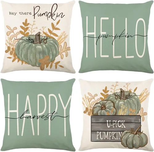 Miniatura 8 de Fundas de almohada de otoño con diseño de calabaza y hojas de arce naranja para el hogar, 18 x 18 pulgadas, decoración de agradecimientos bendecidos