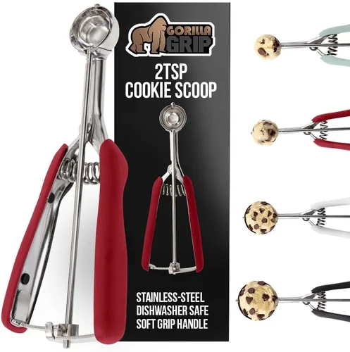 Miniatura 13 de GORILLA GRIP Cuchara para galletas de acero inoxidable sin BPA, cuchara #20 de 3 cucharadas soperas, mango de agarre suave, fácil liberación de Negro