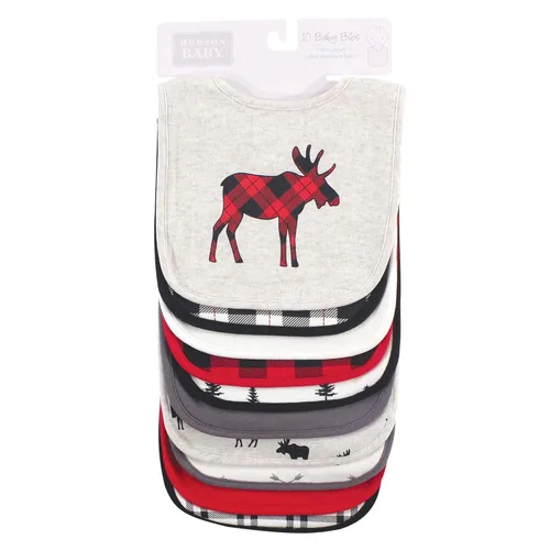 Miniatura 2 de Hudson Baby - Baberos unisex de algodón para bebés, alce y búfalo a cuadros, talla única Alce a cuadros Buffalo