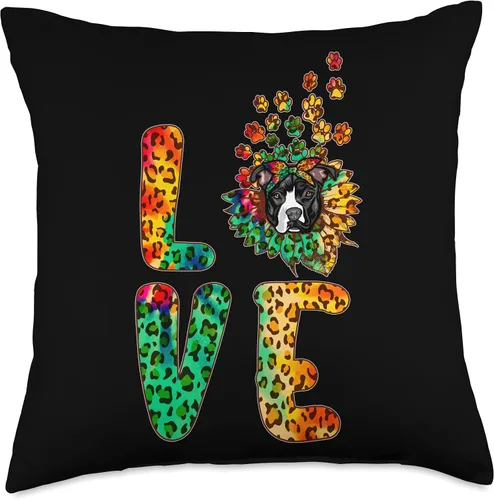 Miniatura 4 de Love Pit Bull Sunflower Tie Dye Leopard Pattern Funny Dog Throw Pillow
