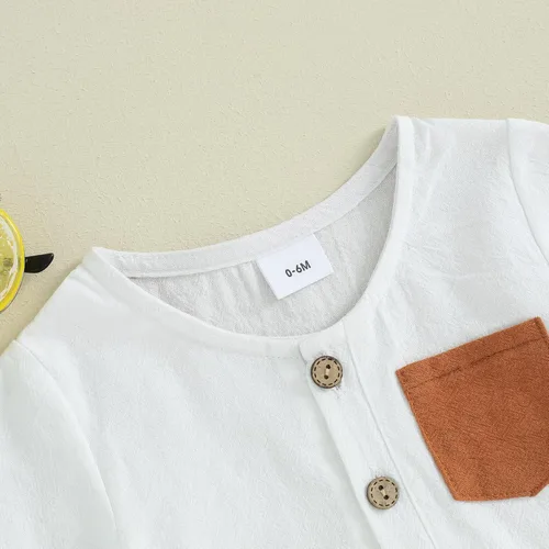 Miniatura 82 de Conjunto de ropa casual de manga corta con botones y pantalones cortos de lino para bebés y niños pequeños