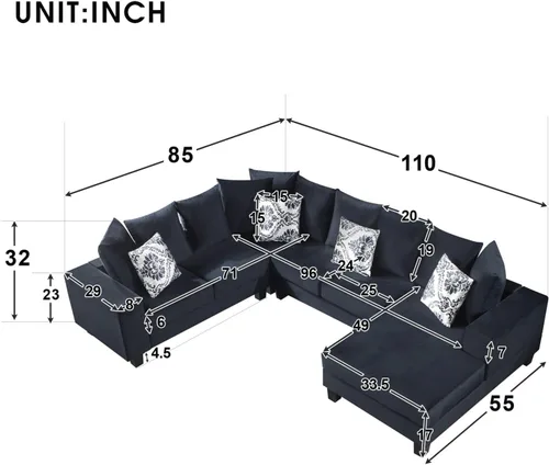 Miniatura 2 de KEVINSPACE Sofá seccional de 110 pulgadas, sofá en forma de U de 110 pulgadas, sofá de gran tamaño con respaldo cómodo tapizado con sillones dobles