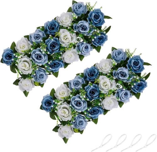 Miniatura 16 de NUPTIO Centros de mesa de flores artificiales para mesas, 6 unidades, color borgoña, rosa polvorienta y blanco cremoso, arreglos de rosas falsas