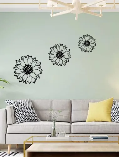 Miniatura 5 de RESACO Decoración de pared de girasol, 3 piezas, flores, arte de pared de metal, girasoles negros, decoración del hogar para baño, granja, sala