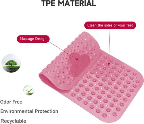 Miniatura 5 de Tapete de ducha antideslizante Tapete antideslizante para bañera con ventosas Drenaje rápido y función de masaje de pies Lavable a máquina