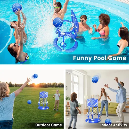 Miniatura 4 de SpringFlower Aro de baloncesto para piscina con tablero, piscina para niños y adultos, juego de piscina flotante de baloncesto, juguete de piscina