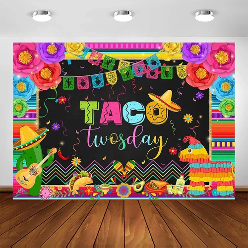 Avezano Telón de fondo de cumpleaños de dos días de Taco para fiesta mexicana, decoración de fiesta de segundo cumpleaños, fondo de fotografía,