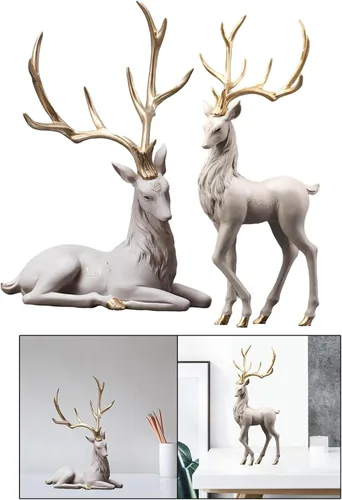 Miniatura 3 de Estatuilla creativa de reno de 2 piezas de escultura de estatua de ciervo para decoración de estantes