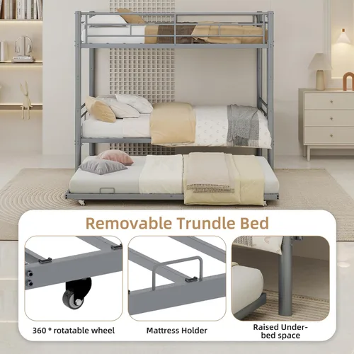 Miniatura 5 de GNIXUU Litera de metal individual sobre cama individual con nido, litera resistente con escaleras y barandilla de seguridad, marcos de cama Plateado