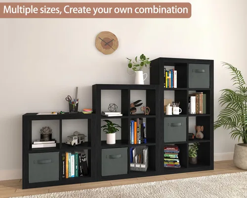 Miniatura 7 de furtble Estantería con contenedor de almacenamiento, organizador de almacenamiento de 4 cubos, estantería abierta de madera moderna, estante de Negro