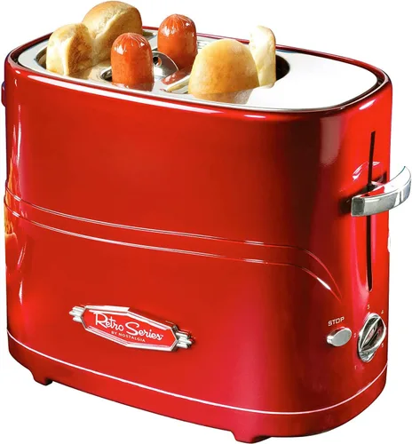 Miniatura 11 de Nostalgia Tostadora de 4 ranuras para perritos calientes y panecillos con pinzas mini, tostadora de hot dogs funciona con pollo, pavo, salchichas