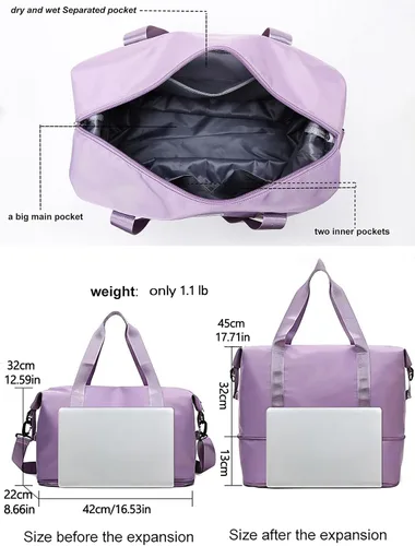 Miniatura 6 de Bolsa de viaje expandible, bolsa de viaje para el fin de semana, bolsa de gimnasio para mujer