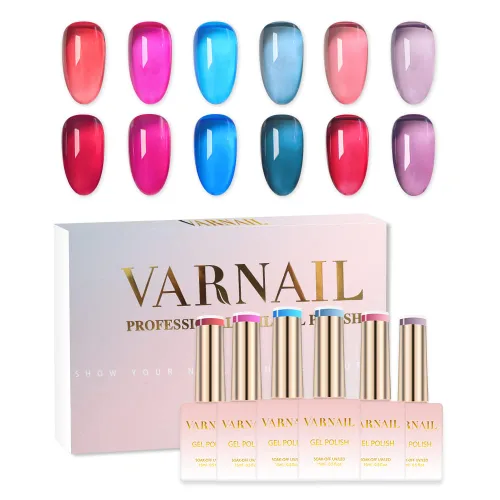 Miniatura 11 de VARNAIL Rainbow Candy Jelly - Kit de esmalte de uñas de gel de 6 colores y capa base de regalo, kit de esmalte de gel transparente arcoíris