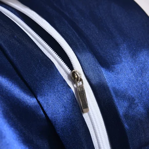 Miniatura 3 de Chanyuan Juego de ropa de cama azul tamaño individual de satén sedoso, funda de edredón lujosa y suave de microfibra, colección de ropa de cama
