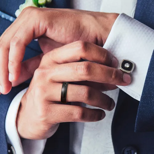 Miniatura 13 de King Will Alianza de boda de acero inoxidable 316L para hombres y mujeres, anillo de boda de 0.31 a 0.315 pulgadas de ancho, chapado en negro