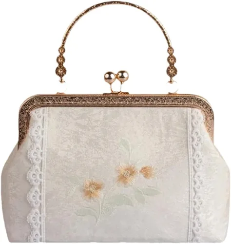 Bolso bordado de estilo chino para las mujeres Vintage Metal Frame Kiss Lock Embrague Bolso Femenino étnico Monederos Wrap