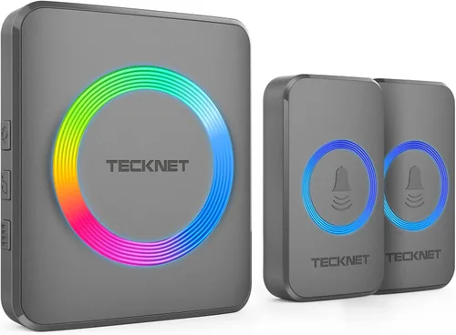 TECKNET - Timbre de puerta inalámbrico con 2 botones y 1 receptor, timbres impermeables IP65 para el hogar, rango de operación de 1300 pies, 60