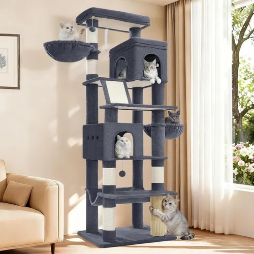 Hzuaneri Árbol grande para gatos, torre para gatos de varios niveles de 75 pulgadas de alto, muebles de condominio para gatos más grandes para