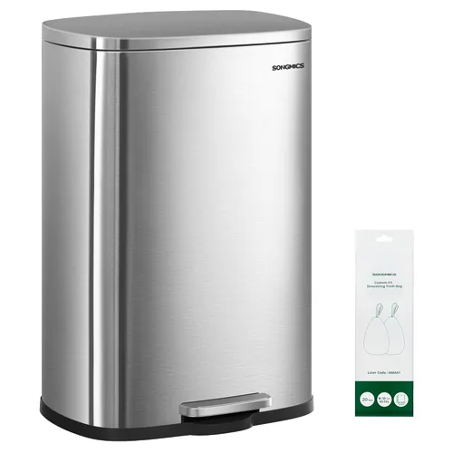 Miniatura 15 de SONGMICS Bote de basura de 13 galones (50 litros), cubo de basura de cocina de acero inoxidable, cubo de basura para reciclaje o basura, cierre Azul
