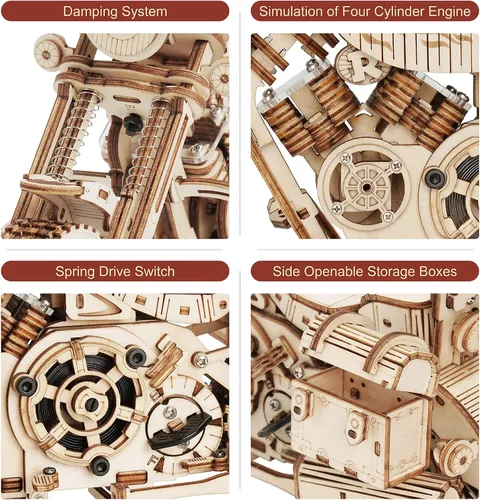 Miniatura 5 de ROKR Juego de rompecabezas de madera 3D para adultos, kit de modelo de globo luminoso y motocicleta, regalo único para niños y niñas