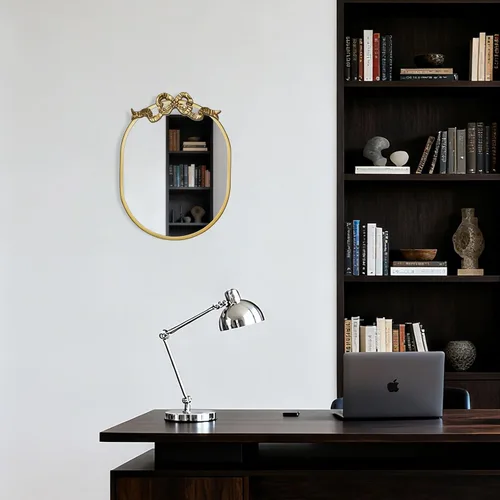 Miniatura 4 de SANY DAYO HOME Espejo ovalado con marco de metal dorado de 16 x 12 pulgadas para colgar en la pared, con lazo decorativo, moderno espejo de cristal