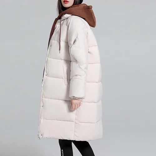 Miniatura 3 de Chaqueta acolchada suelta con capucha gruesa de dos piezas de algodón cálido chaqueta de color sólido con cordón para mujer