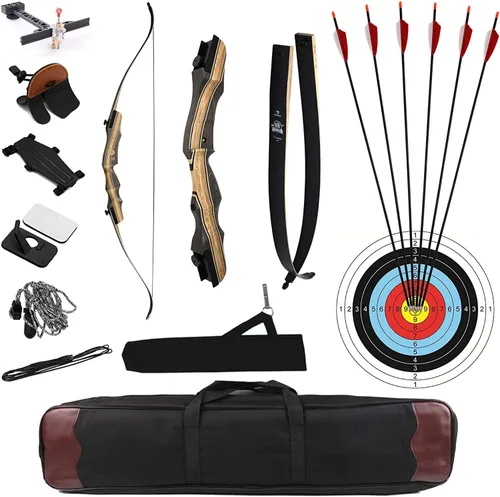 Miniatura 8 de DEERACE Takedown - Juego de arco recurvo y flecha, 62 pulgadas, clásico arco de madera tradicional para adultos, jóvenes, principiantes, caza, tiro