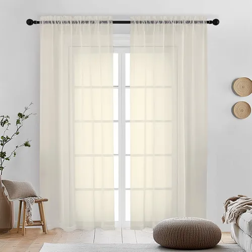 Miniatura 177 de OVZME - Cortinas traslúcidas blancas de 45 pulgadas de largo, 2 paneles, cortinas de gasa con bolsillo para barra para ventanas pequeñas, cada una