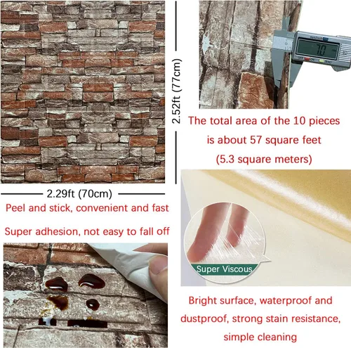 Miniatura 5 de Yutianli Paneles de pared autoadhesivos 3D de 7 mm de grosor anticolisión, 10 unidades, 57 pies cuadrados, panel de pared de espuma antigua, paneles