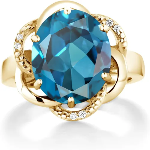 Miniatura 2 de Gem Stone King Anillo de plata chapado en oro amarillo de 18 quilates con topacio azul de Londres de 6,07 quilates