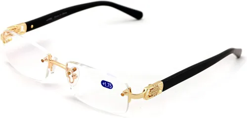 Lector de gafas de lectura de moda de diseñador rectangular sin montura para hombre