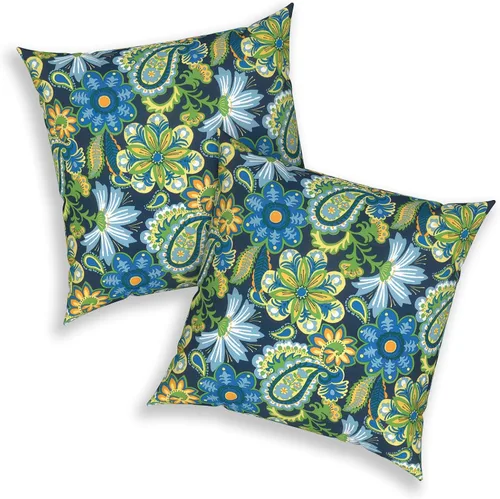 Miniatura 827 de Juego de 2 almohadas para exteriores de 16 x 16 pulgadas, repelentes al agua con interiores, para muebles de patio, hogar, jardín, geometría bohemia