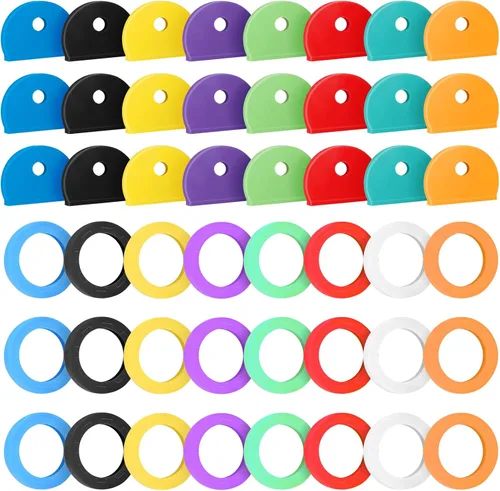 Vibit - Juego de 48 etiquetas para llaves con tapa de plástico en 8 colores surtidos, etiquetas de identificación para llaves planas estándar, 2